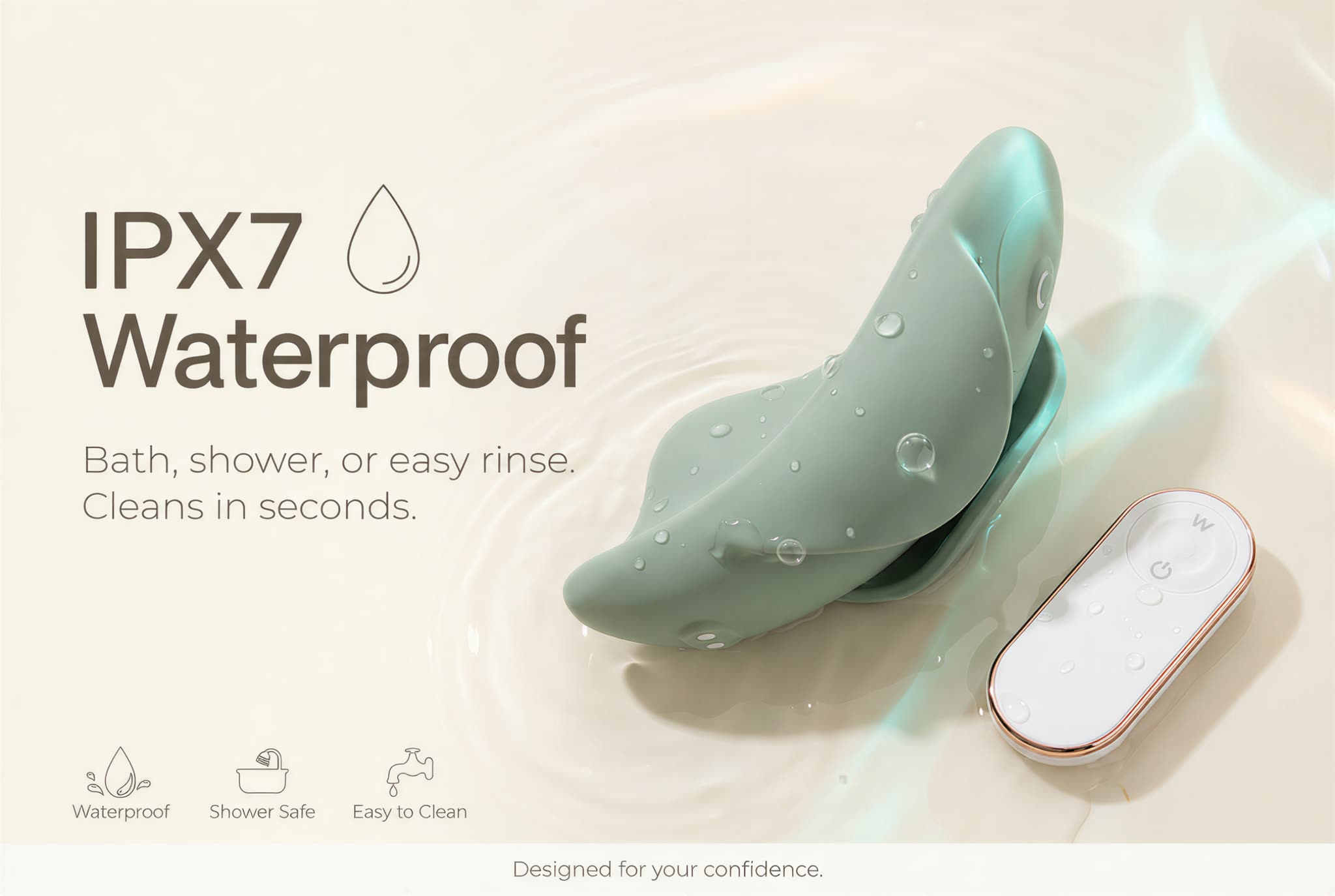 IPX7 waterproof — bath, shower, or easy rinse
