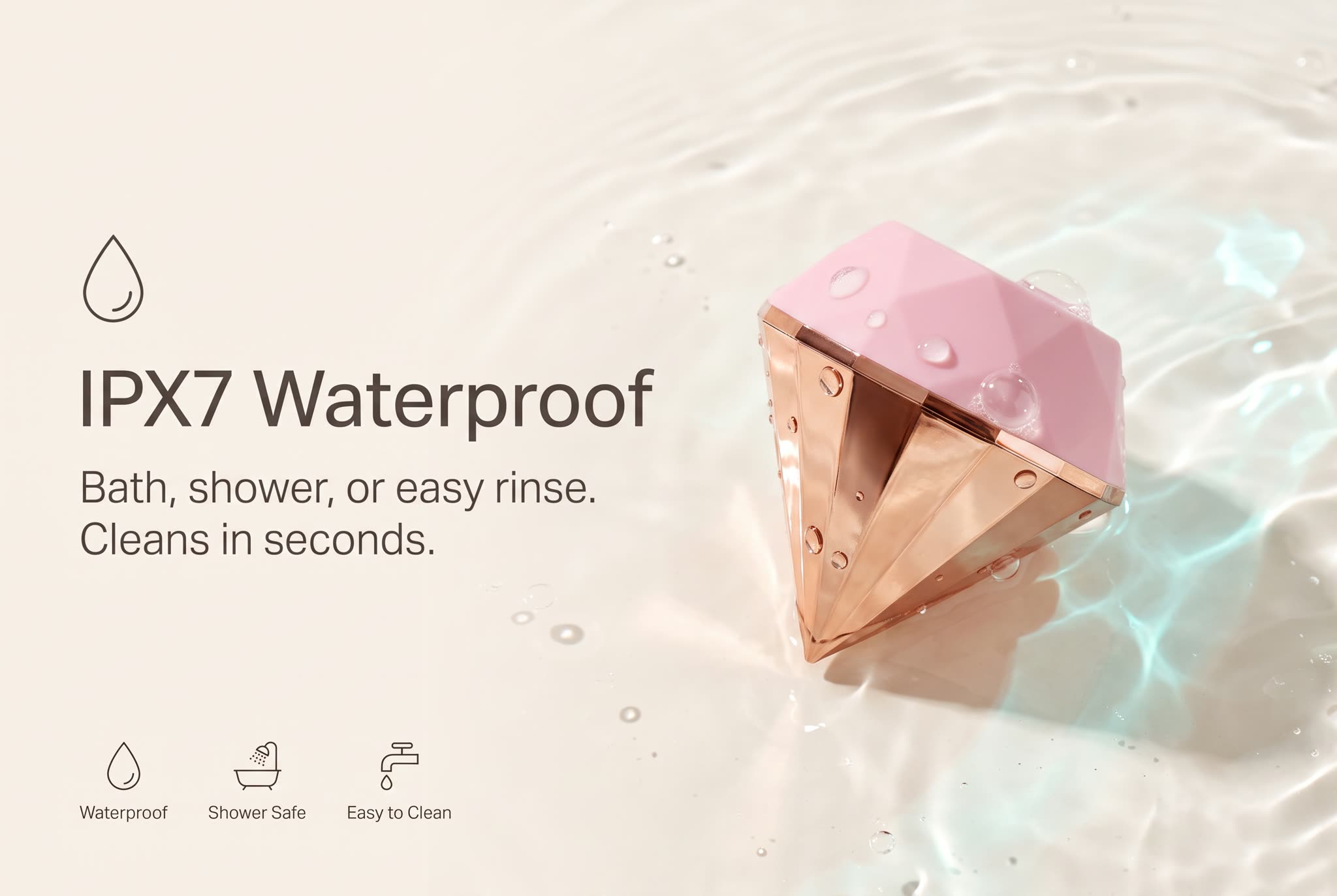 IPX7 waterproof — bath, shower, or easy rinse
